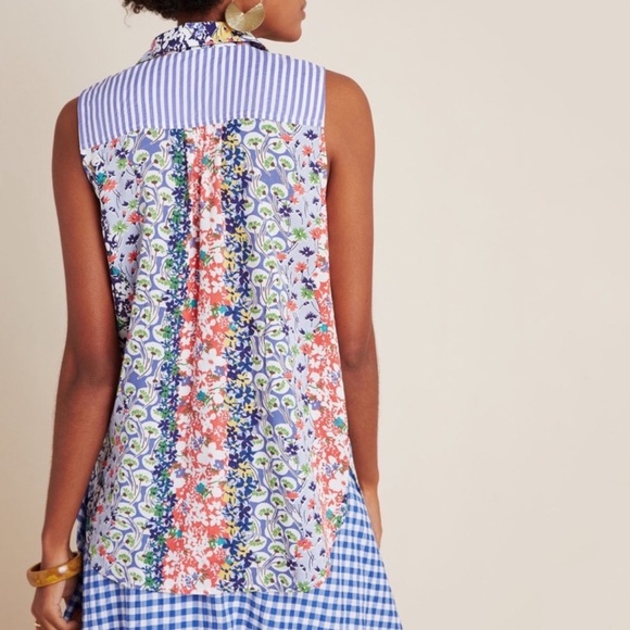 Anthropologie Maeve Colorful Whimsical Pintucked Sleeveless Blouse Size Small - Picture 3 of 11